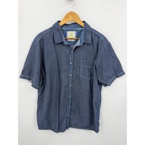 Ecoths Organic Cotton Button Down Shirt Mens XL Blue Micro Pattern Short Sleeve